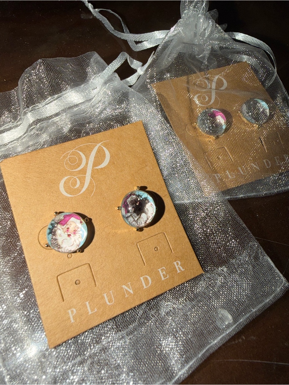 Plunder Holiday Santa & Reindeer Round Stud Earrings